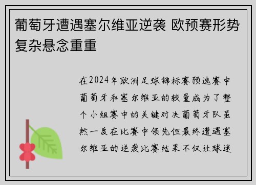 葡萄牙遭遇塞尔维亚逆袭 欧预赛形势复杂悬念重重