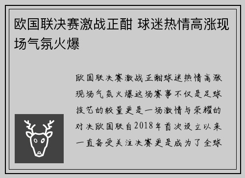 欧国联决赛激战正酣 球迷热情高涨现场气氛火爆